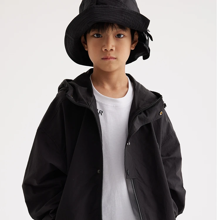 麦哈派MHPAR麦哈派春秋款男童黑色连帽横纹外套241052