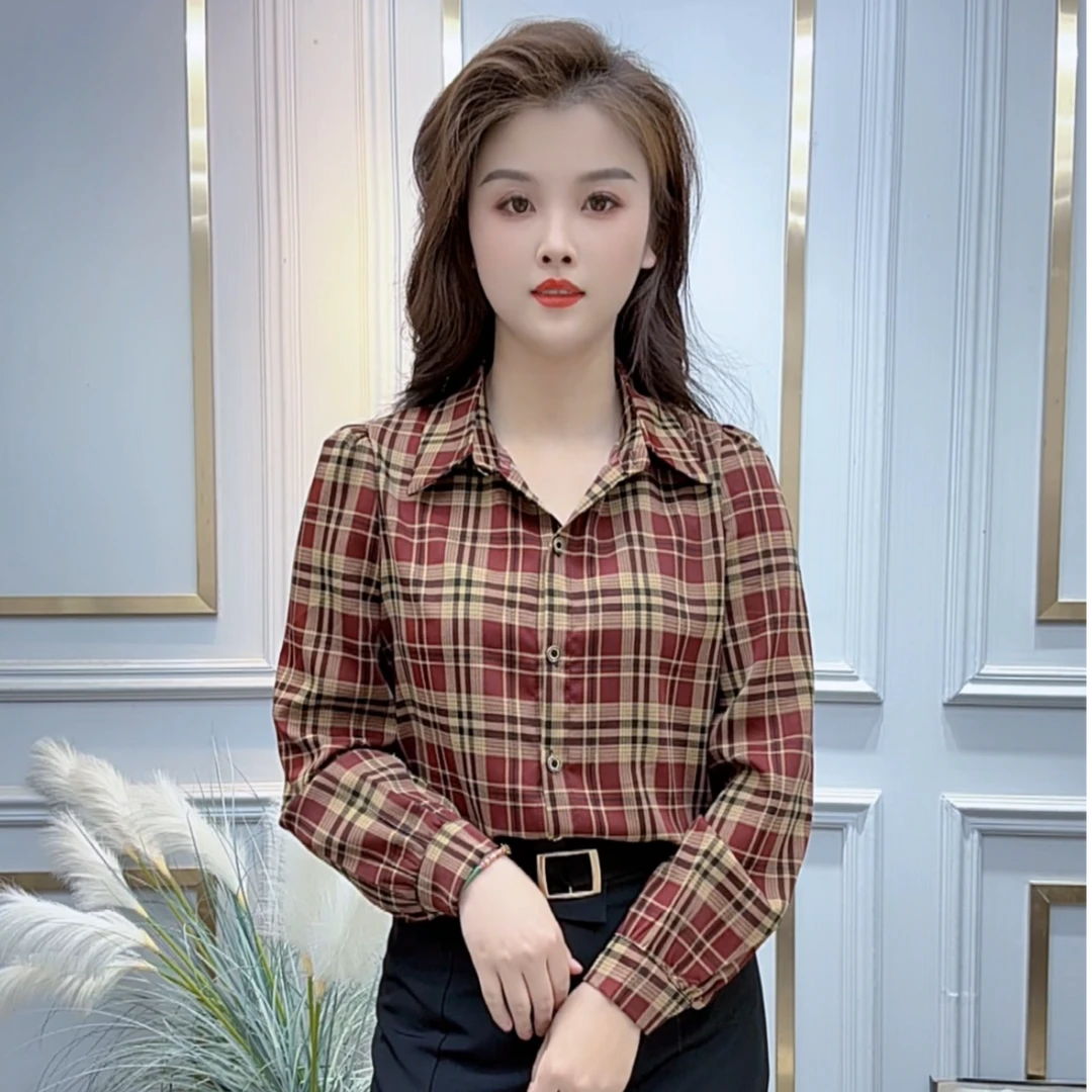 设计感时尚格子衬衫女2025春季新款宽松减龄显瘦休闲洋气百搭上衣