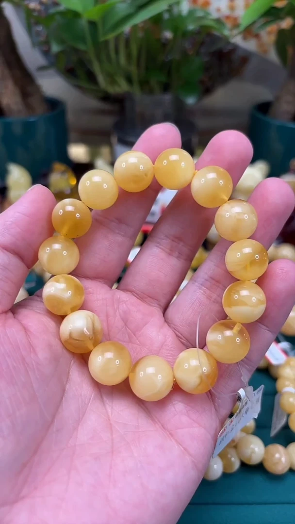 手链蜜蜡未镶嵌p57俄料金白妖孽手串 24.12克 14mm