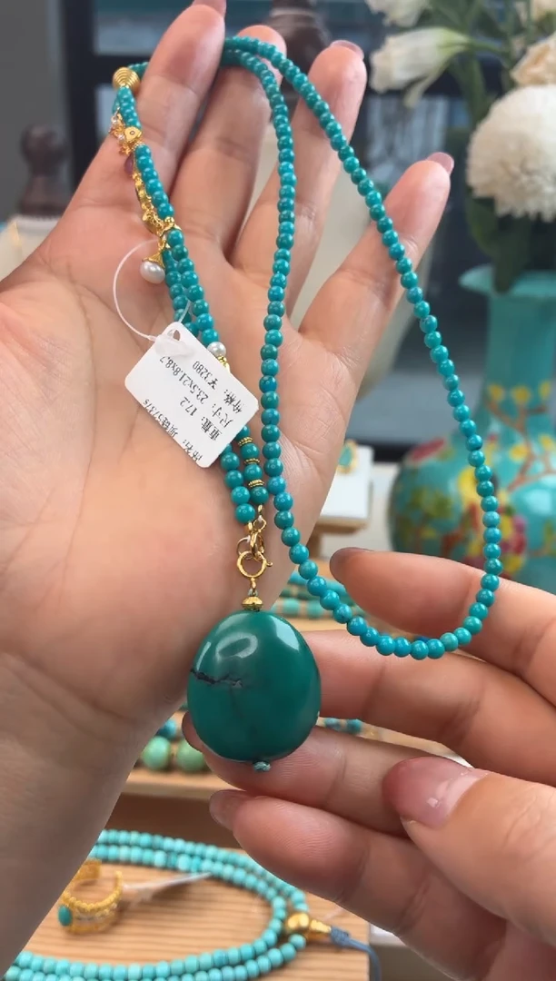 银S925镀金镶嵌绿松石项链1