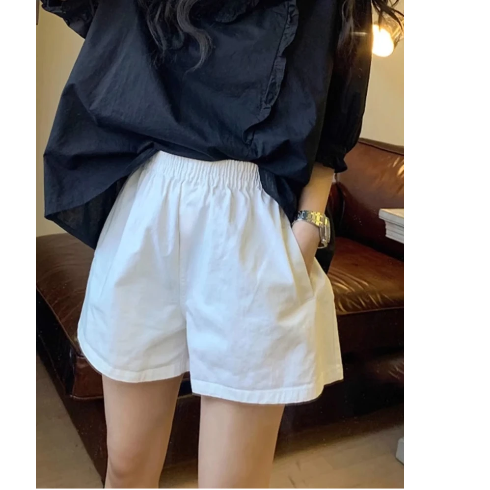大码胖mm2025夏季松紧腰休闲短裤女高腰百搭a字显瘦宽松阔腿裤潮