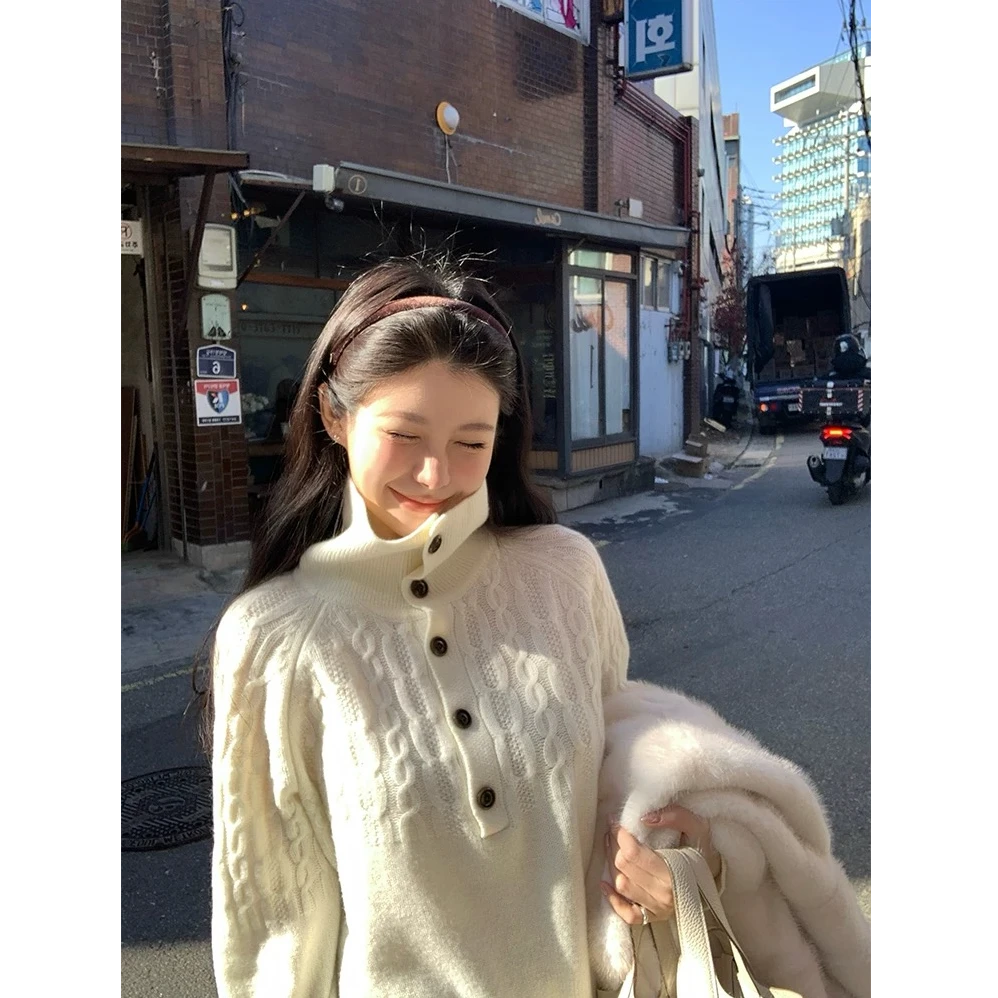 高级感老钱风立领麻花软糯毛衣针织衫L2375