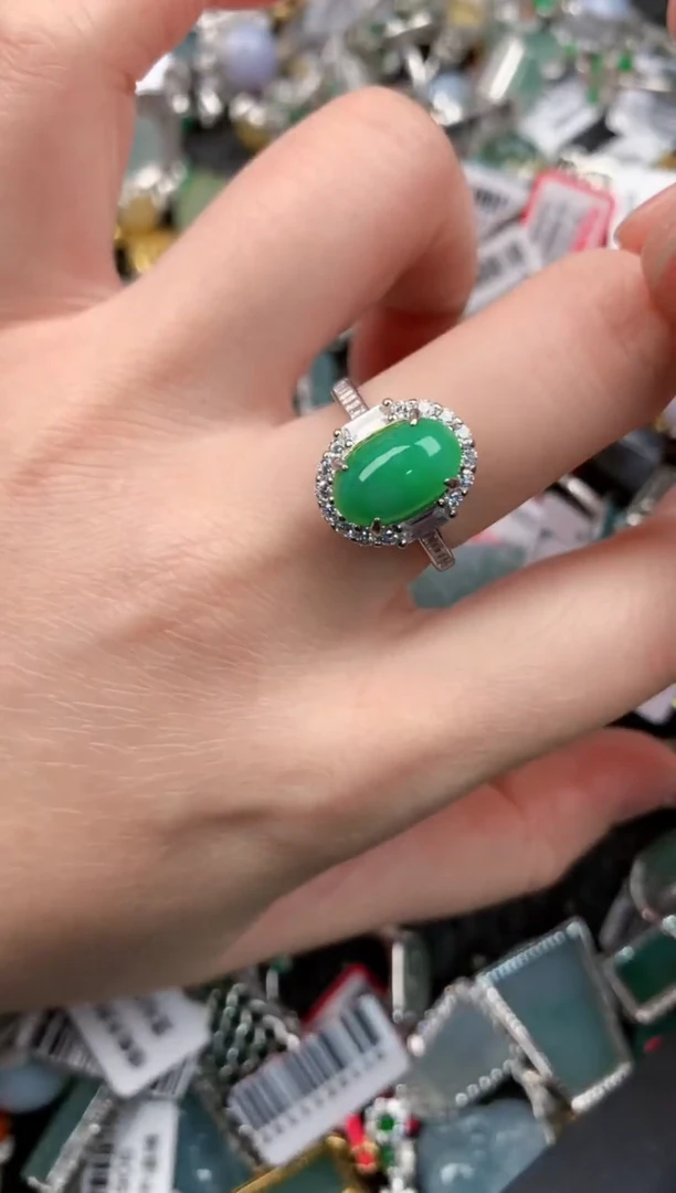 银S925镶嵌戒指翡翠777---6