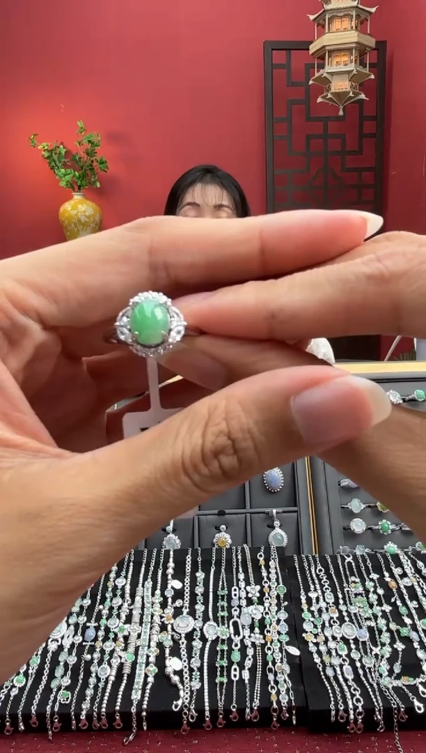 银S925镶嵌戒指翡翠003958R