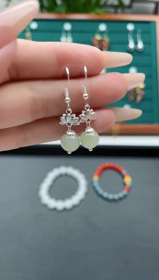 【闪购商品】和田玉耳饰银S925镶嵌000和田玉