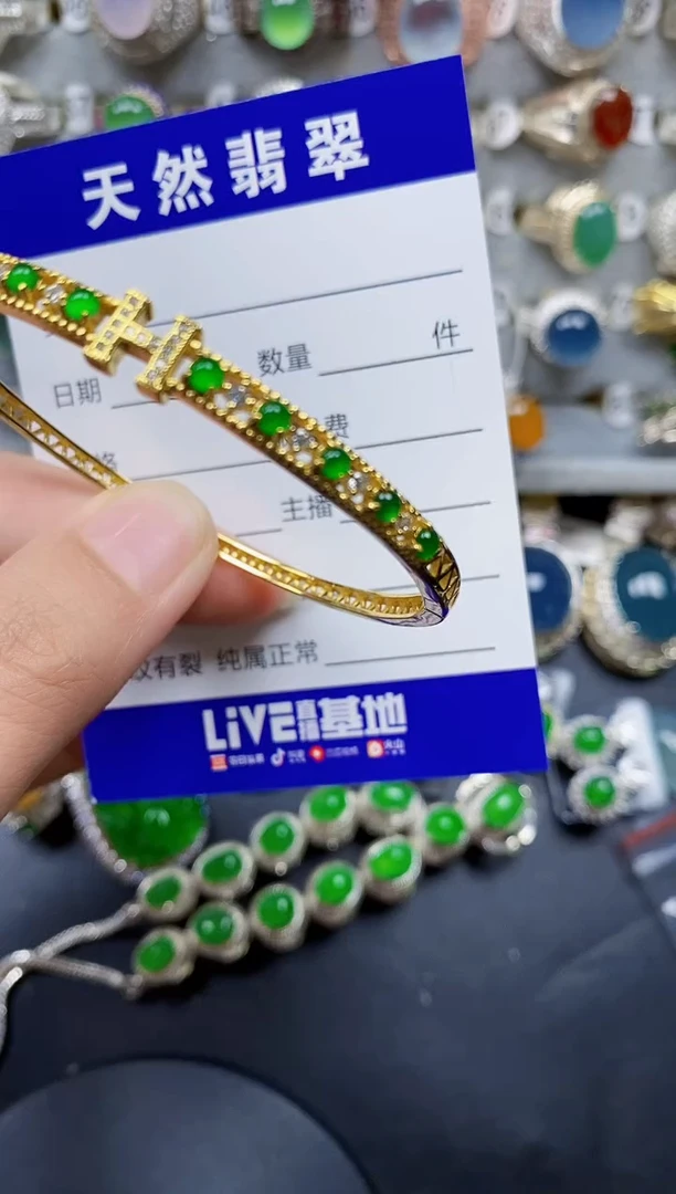翡翠手镯银S925镶嵌265
