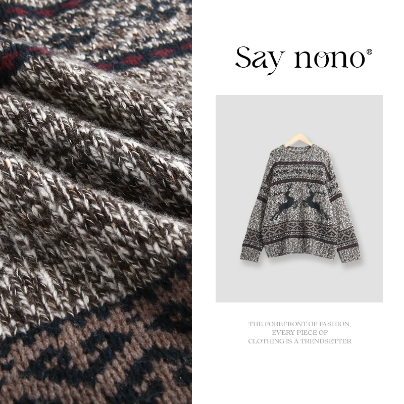 懒猫nono│Saynono 费尔岛牦牛绒绵羊毛混纺圆领针织衫 /XXZS32574