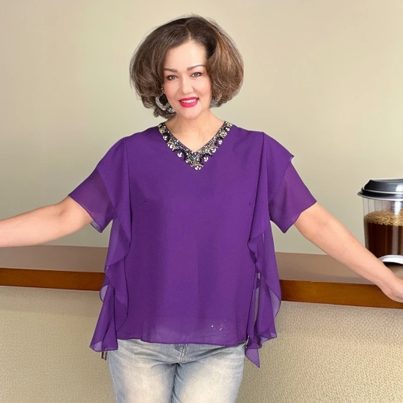 【包邮】休闲女士宽松夏季百搭时尚雪纺衬衫#8605