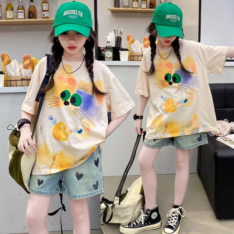 女童夏季网红短袖T恤女大童洋气夏装薄款t体恤132025年款衣服儿童