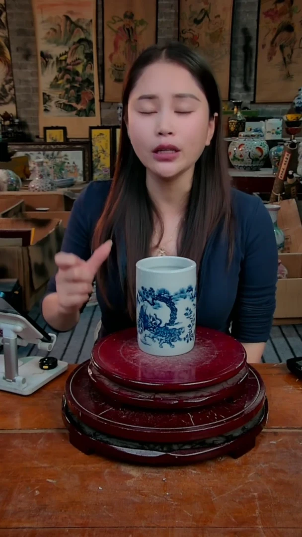 摆件陶景德镇陶瓷摆件青花小笔筒