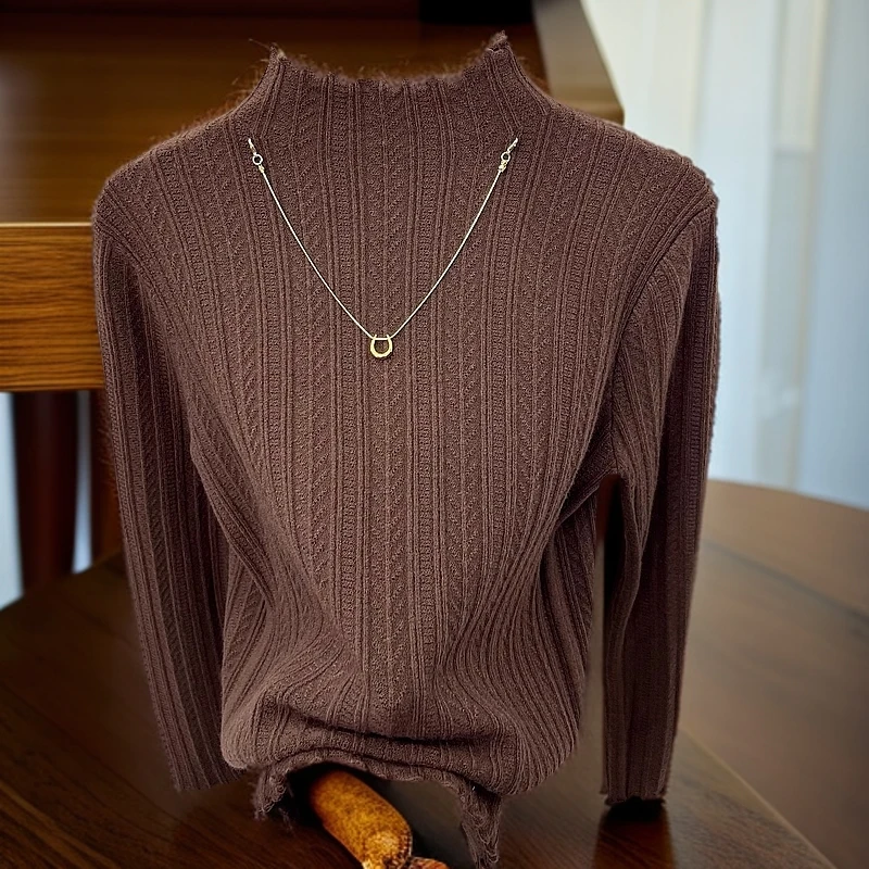 纯色薄款长袖毛针织衫网红时尚毛衫上衣高领毛秋冬毛衣洋气