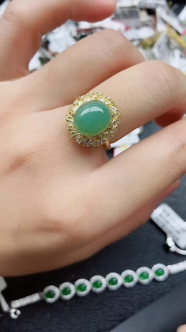 银S925镶嵌戒指翡翠1