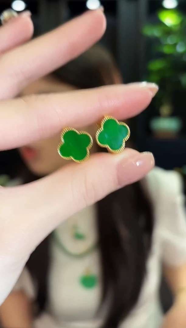 未镶嵌翡翠耳饰 四叶草 缅甸A货/多样性发货/一对