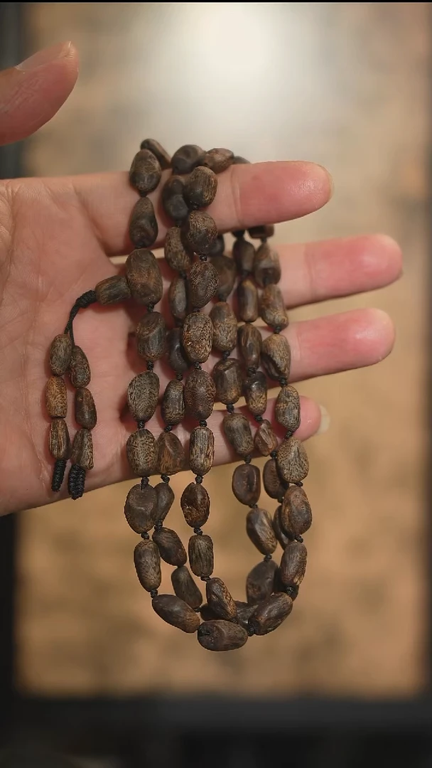 沉香手串芝*居海南绿奇楠沉水树丁虫漏长串21克