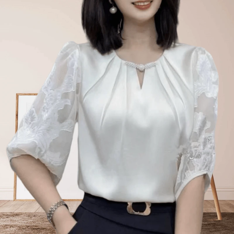 时尚轻奢高级感百搭上衣夏新款气质宽松小众镂空设计感五分袖衬衣