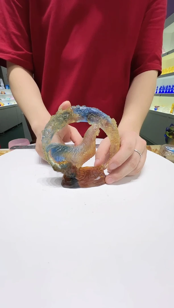 琉璃手工艺品古法琉璃摆件 花好月圆