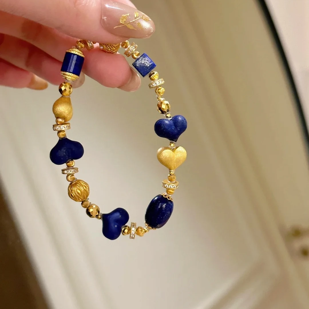 925银手链 青金手链饰品蓝色气质珍珠百搭小众渐变女士轻奢金太阳