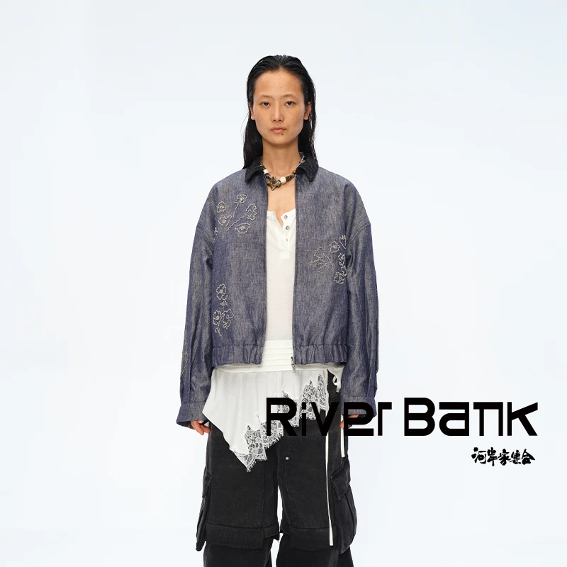 河岸家买手店square circle方圆手工刺绣珠片系带夹克拉链短25春