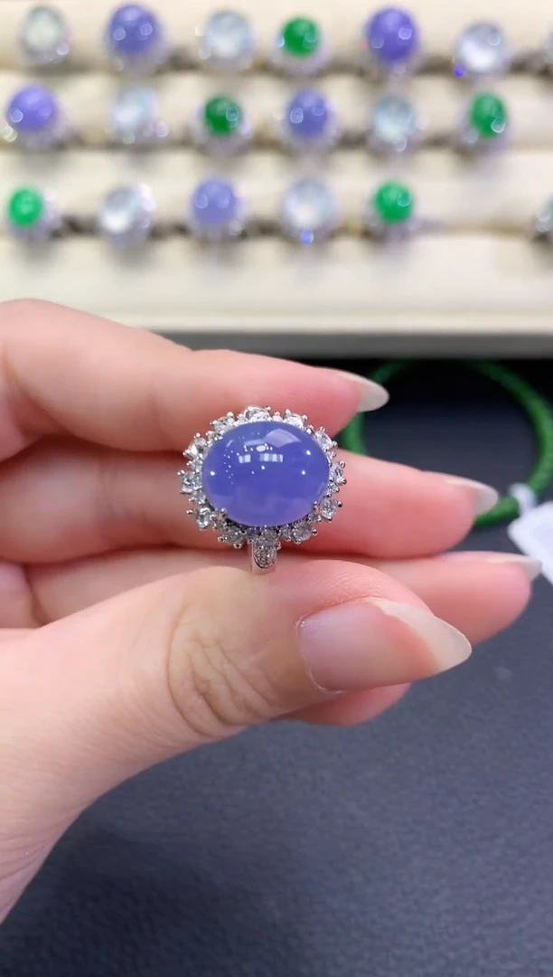 翡翠戒指18K金镶嵌春日珠宝 C126紫货有色差