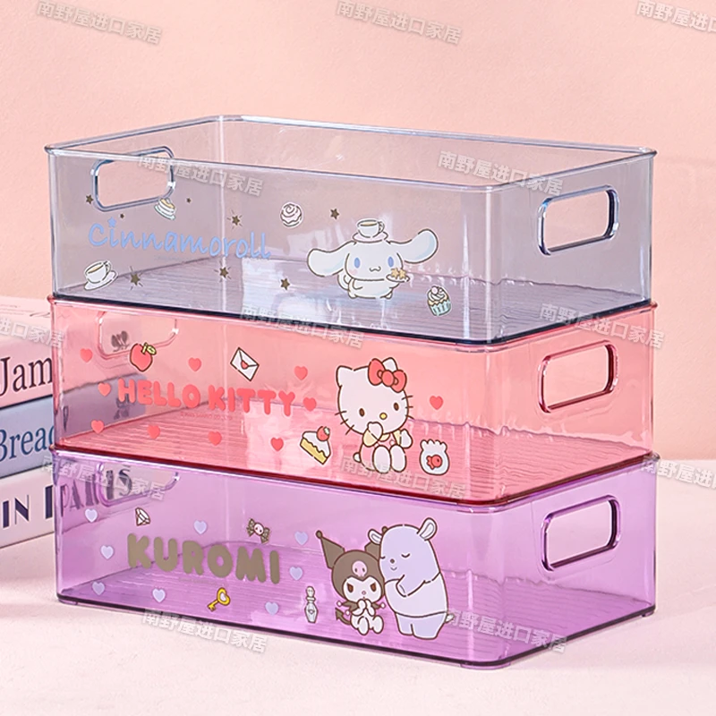 三丽鸥正品桌面收纳盒亚克力透明办公桌小杂物零食化妆品置物架筐
