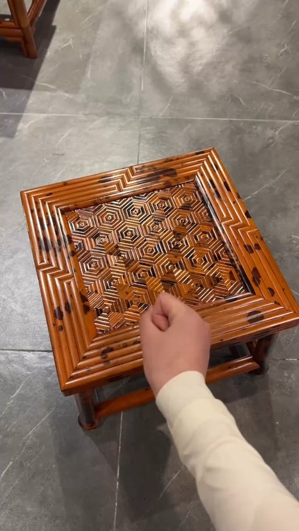 竹青**价湘妃竹龟背纹方凳