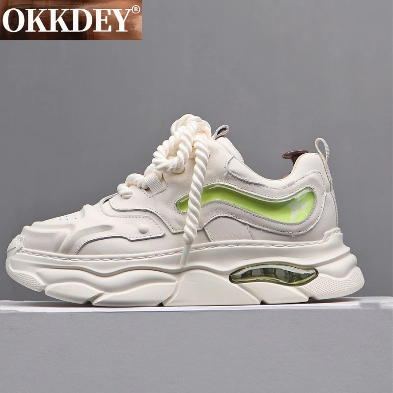 okkdey牛皮透气真皮厚底时尚男士老爹鞋休闲百搭潮流运动鞋软底