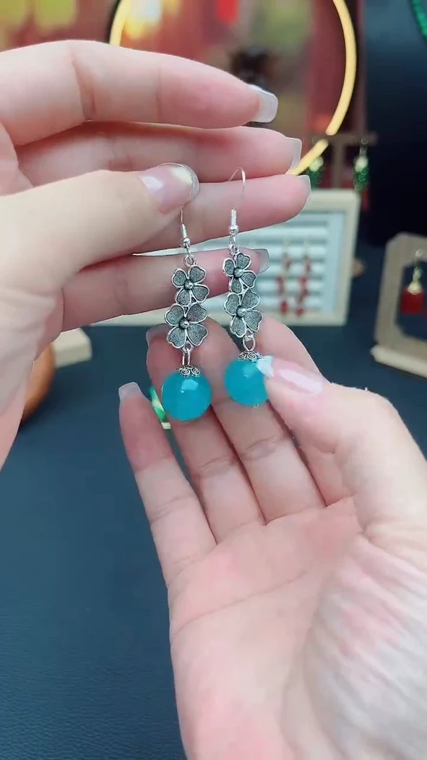 玛瑙/玉髓耳饰银S925镶嵌111000