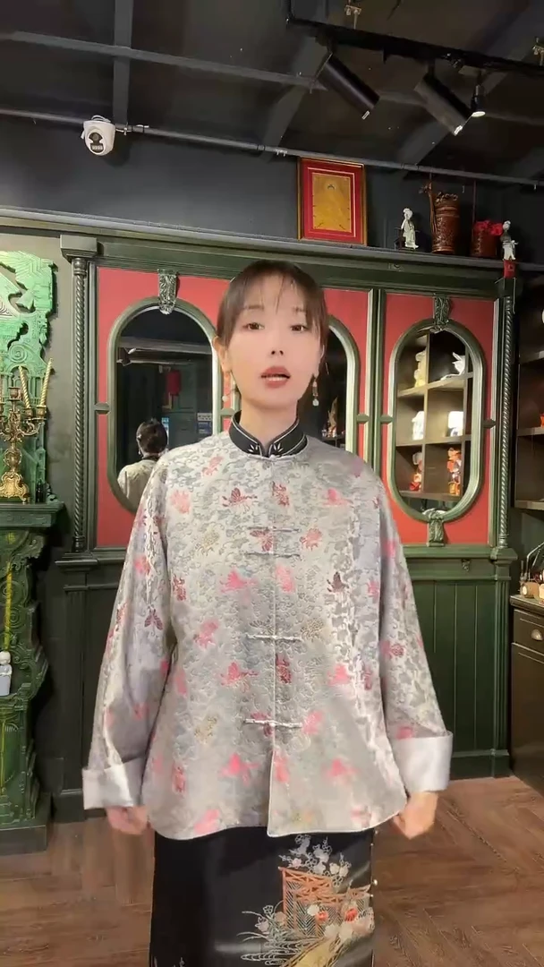 【现货】宋锦金闪闪 对襟 浅灰色 小外套