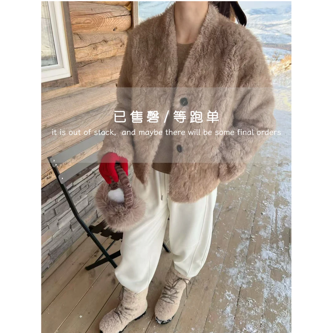 922~卫城落日～小湖羊染尖环保皮 草外套女冬保暖短款毛毛外套女