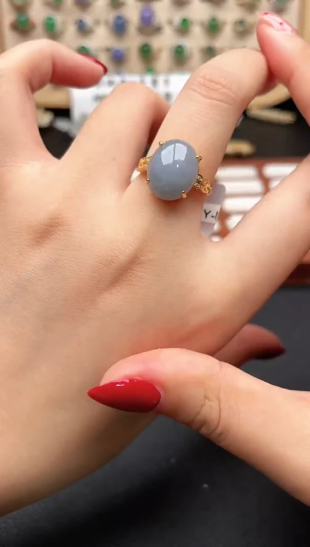 银S925镶嵌戒指翡翠一物一证一礼盒