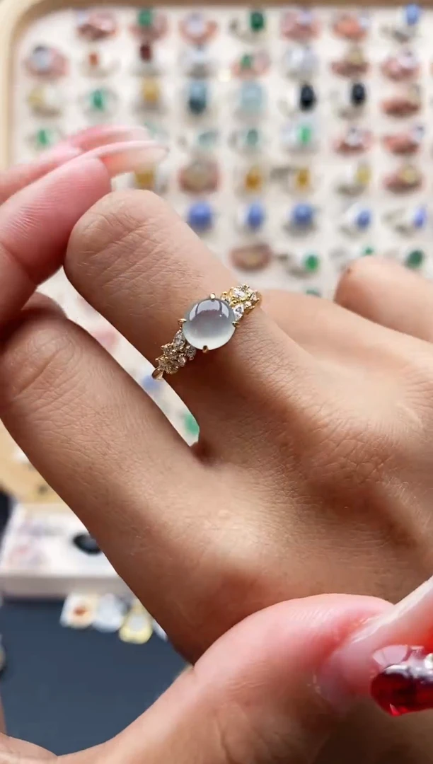 【闪购商品】翡翠戒指银S925镶嵌缅甸天然A货翡翠222  9+10