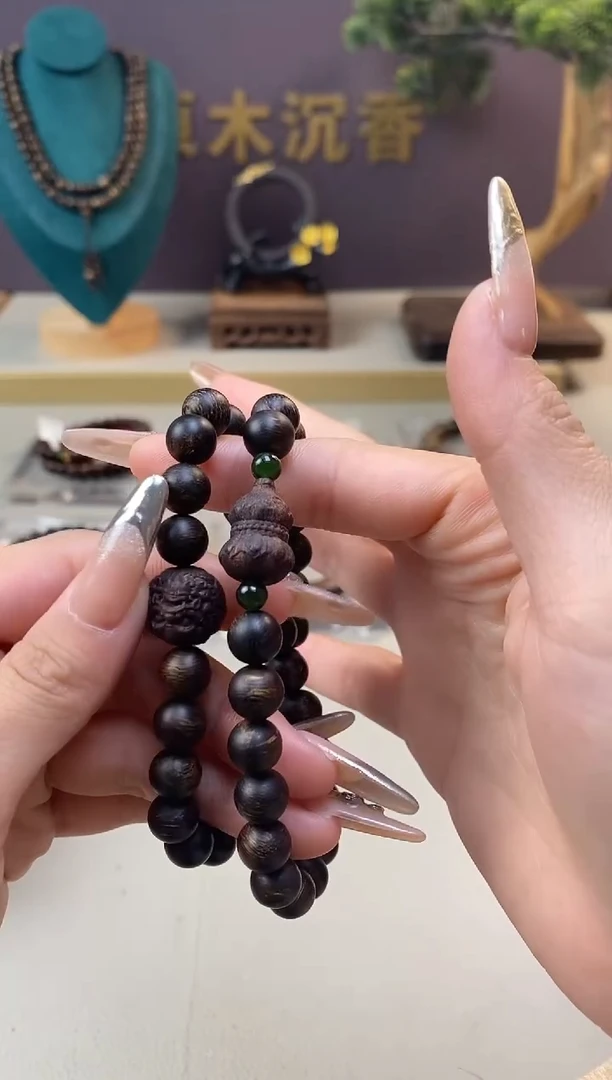【闪购商品】沉香手串Z富森瘿子瘤疤08+葫芦貔貅顶珠沉香木雕