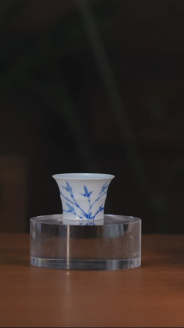 青花竹子竹节杯