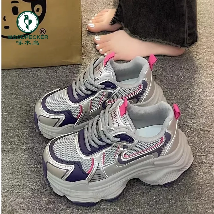 啄木鸟爆款厚底老爹鞋女款2025年春秋超火百搭学生透气休闲运动鞋