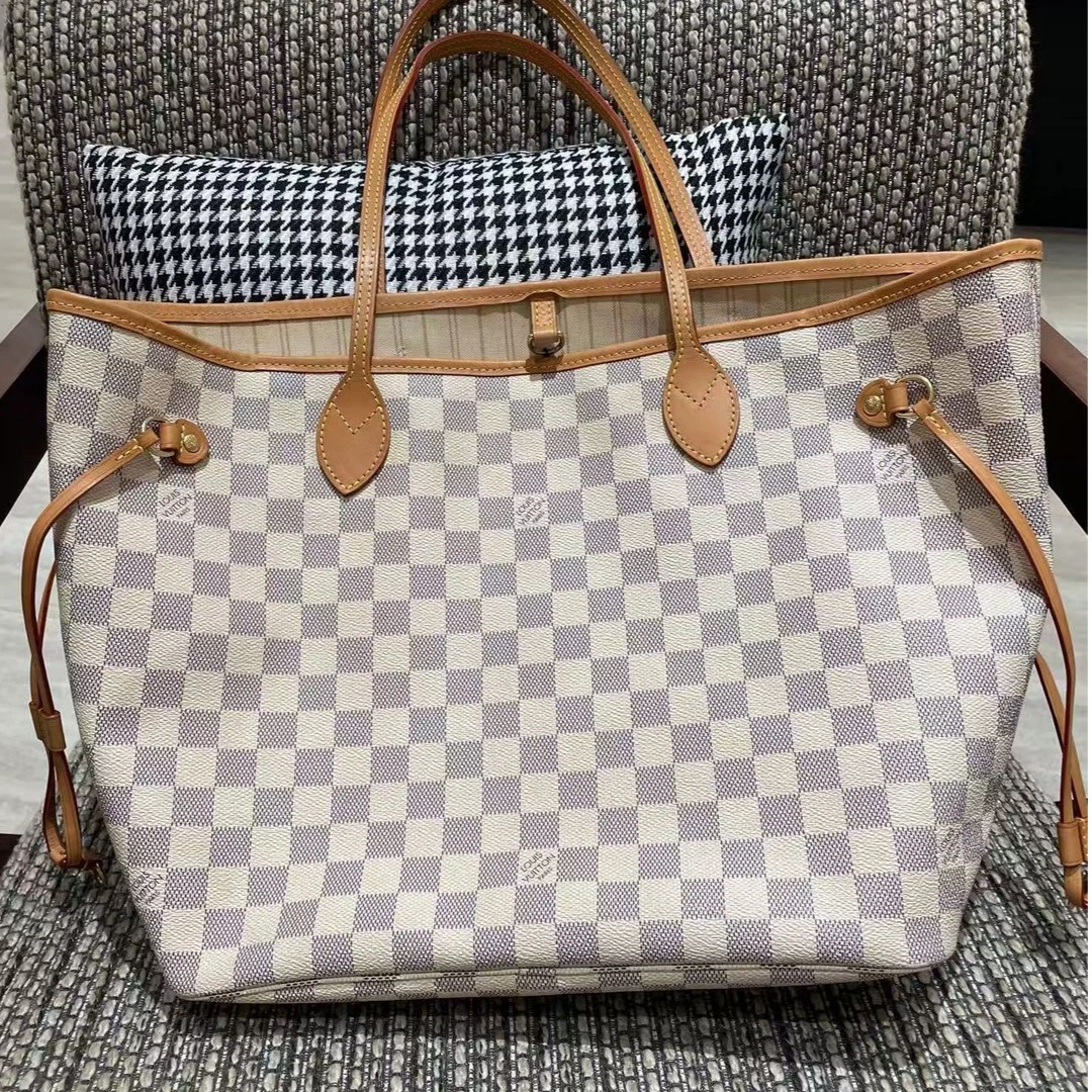 95新 LouisVuitton/路易威登 neverfull 白棋盘格 手提包