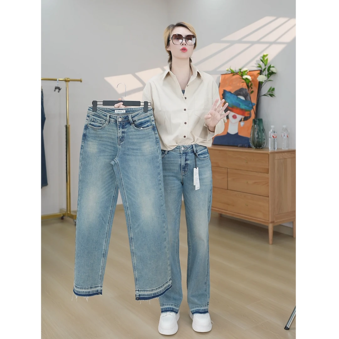 女长裤常规弹力秋季直筒裤牛仔裤宽松阔腿裤显瘦休闲裤子