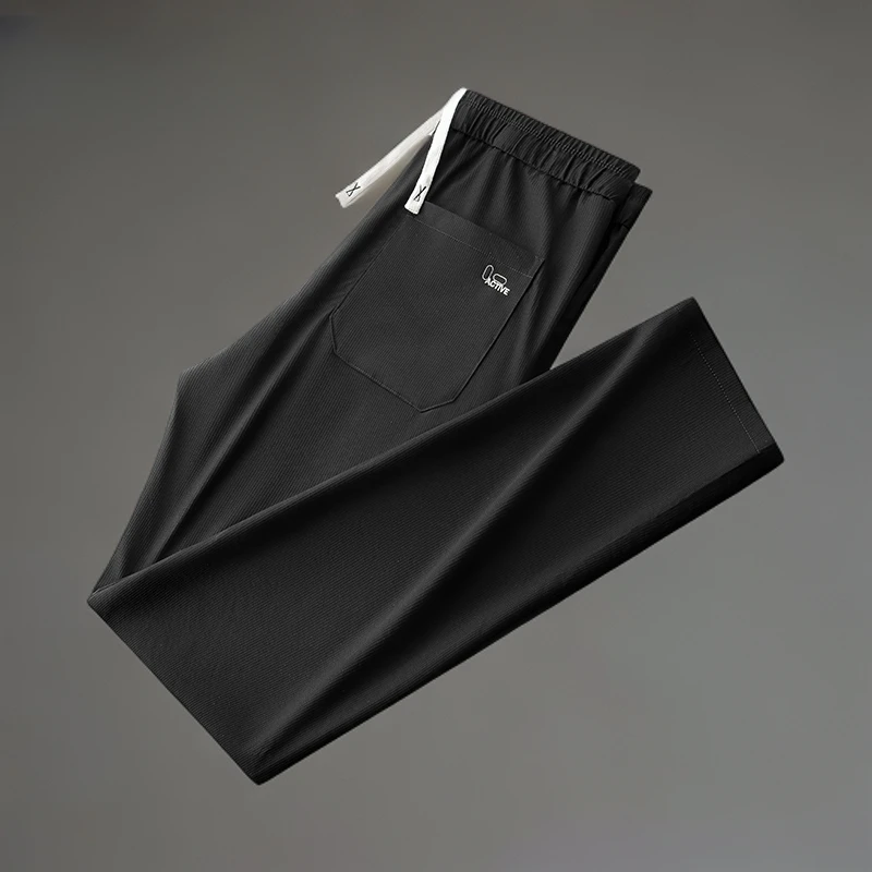 2025新款夏季轻奢薄款速干休闲运动男裤子男士高弹力冰丝直筒男裤