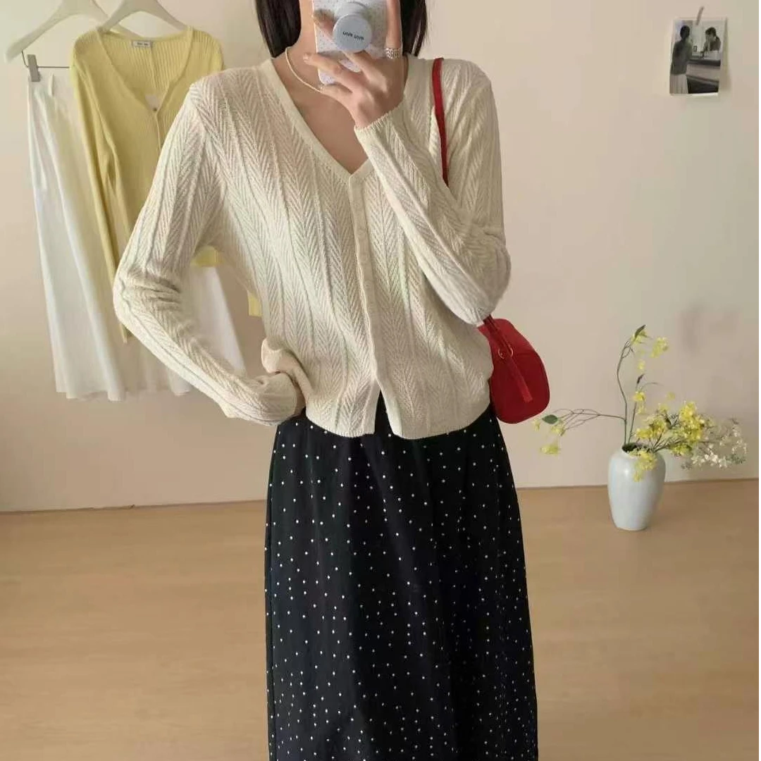 【羽奢时尚】简韩气质百搭V领开衫针织5811