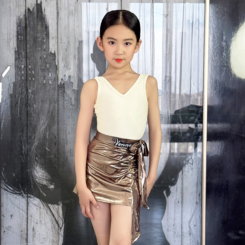 薇妮舞美拉丁舞服春夏新款背心练功服分体V领女儿童露背训练舞服