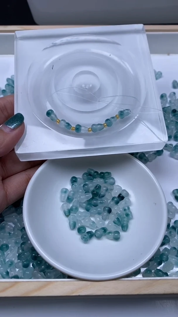 未镶嵌散珠玛瑙/玉髓A1864 蓝飘花 葫芦6*9mm10颗5元