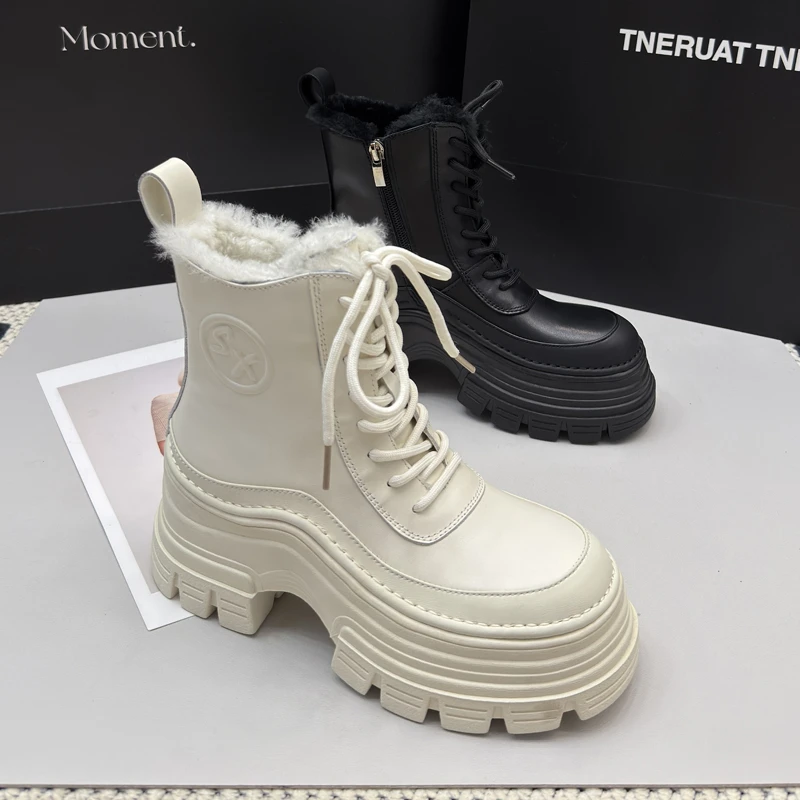 7507-3增高厚底马丁靴女秋冬新款真皮雪地靴时尚保暖棉鞋短靴