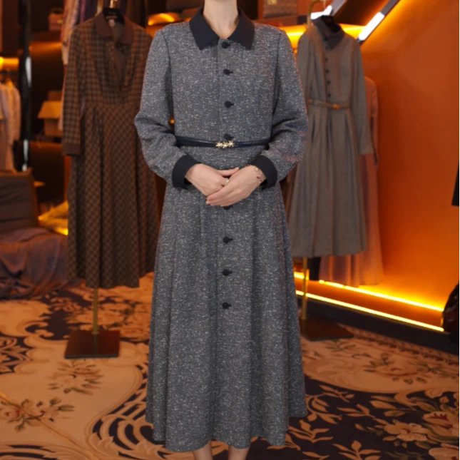 【赫尔温】设计款玫瑰蓝时尚收腰显瘦连衣裙DHZFF52928