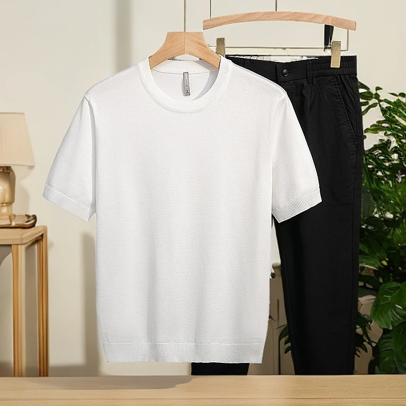 秋季纯色夏季短袖免烫针织衫毛衣春夏百搭打底舒适男士潮流