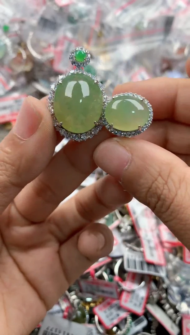 银S925镶嵌戒指翡翠444             8