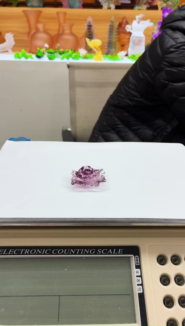 手工艺品琉璃茶宠摆件牡丹花紫色4公分