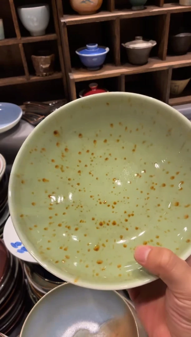 瓷片普**蓝95枣花手工锅盘1个