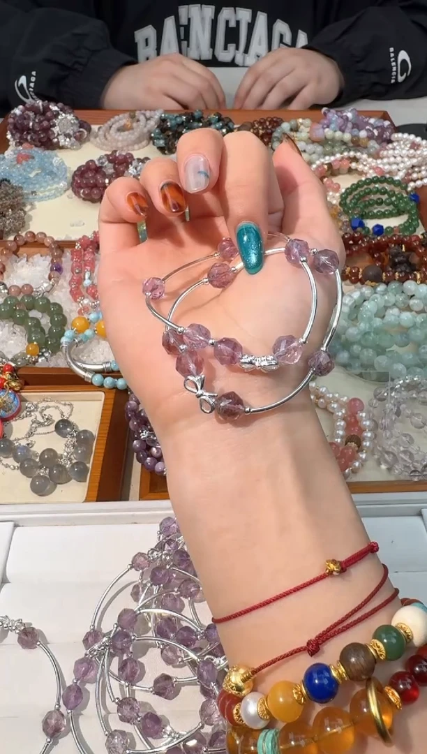 【闪购商品】水晶手串银S925镶嵌A005紫水刻面珠弯管设计款