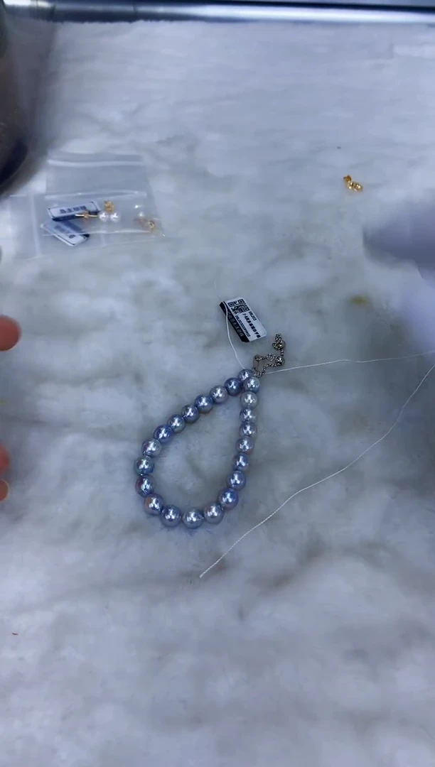 银S925镶嵌饰品海水珍珠7-8真多麻色满珠手链·微巴