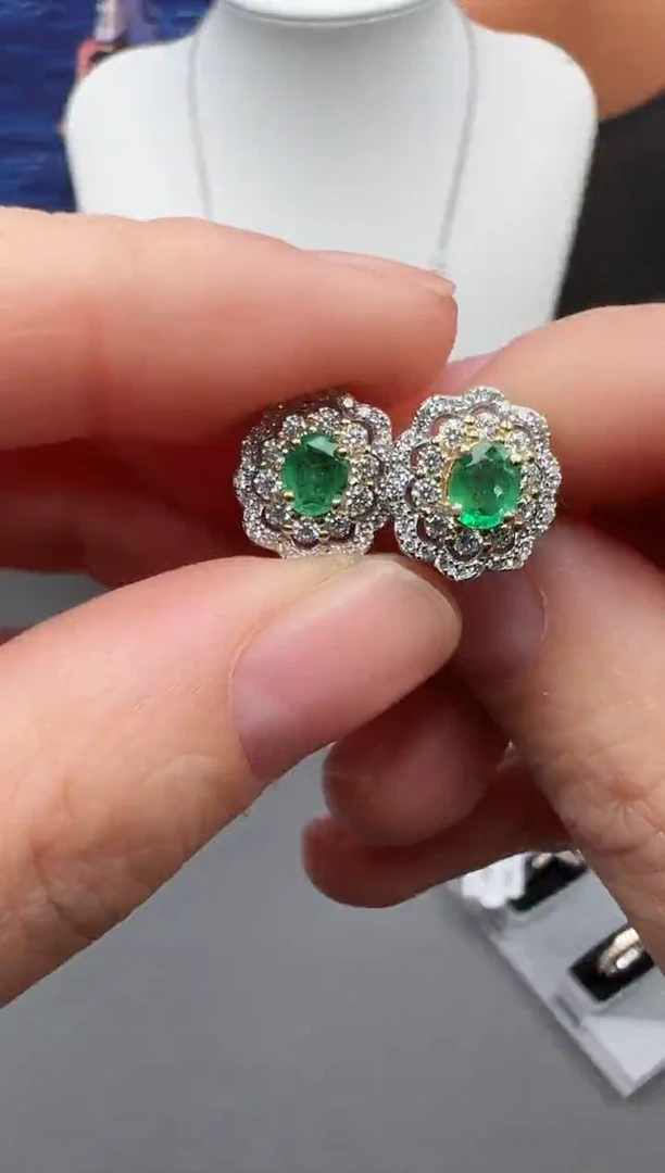 银S925镶嵌耳饰祖母绿91