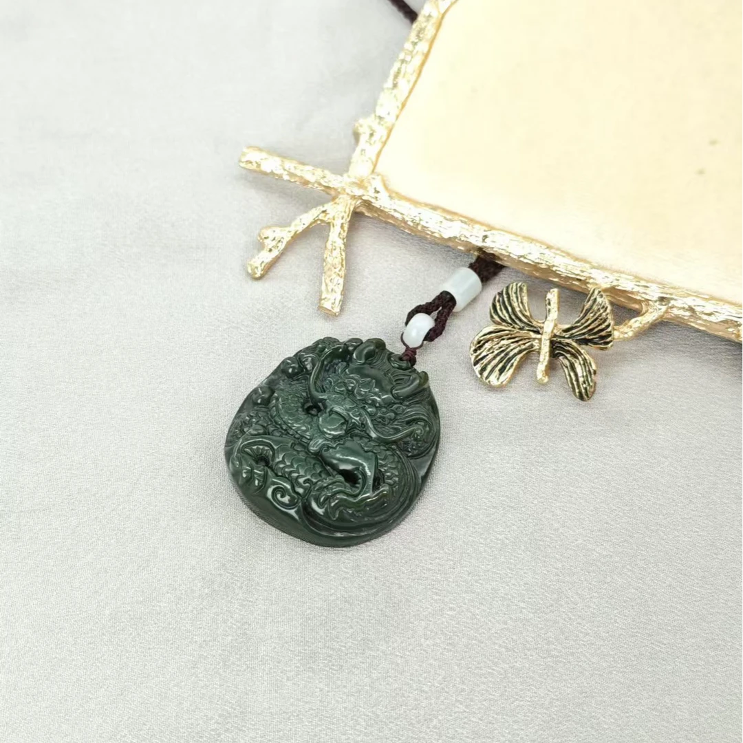 618特惠和田黑青玉龙形无事牌/NYXF-BYWSP-101（多样性发货）